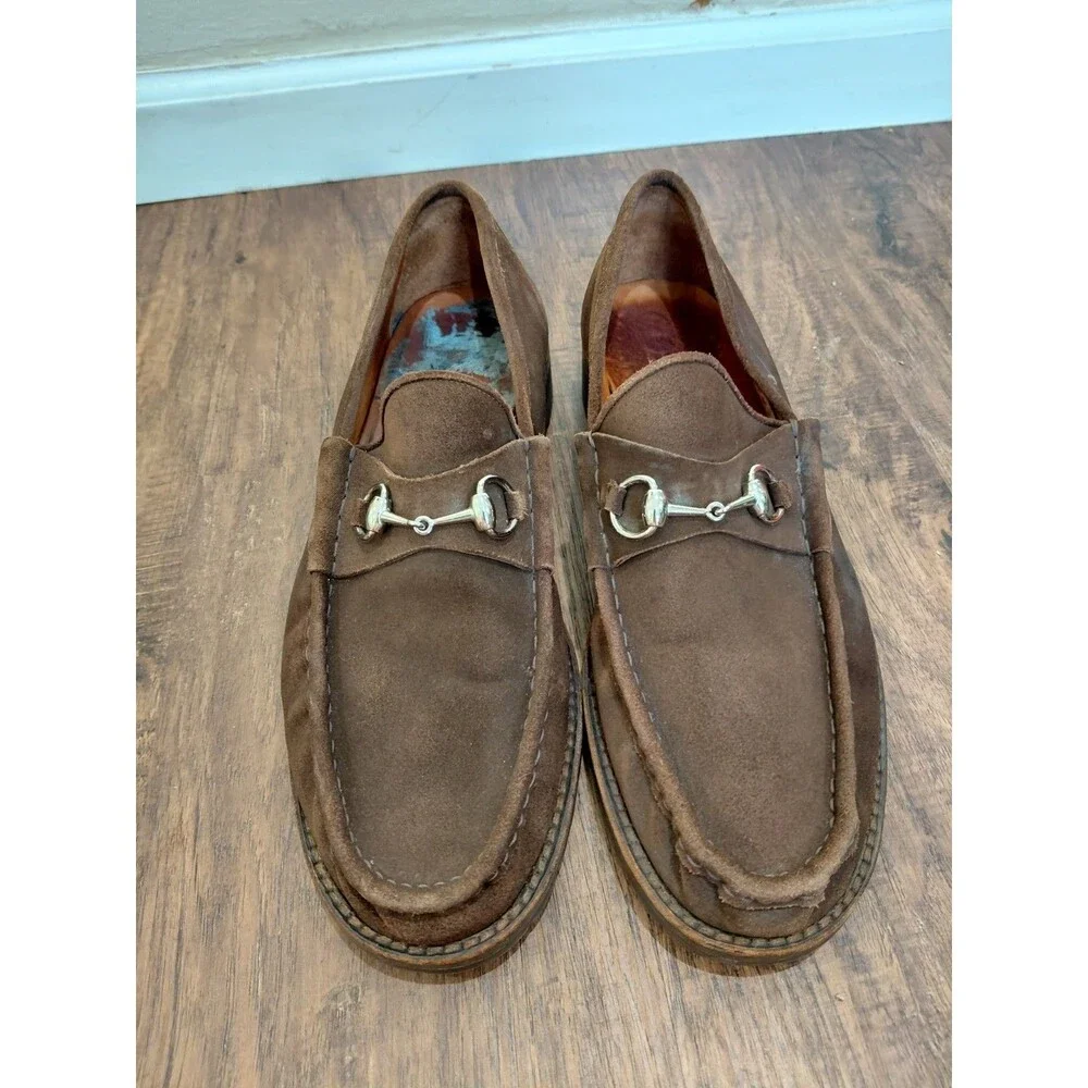 GUCCI Men's Brown Suede Loafers Shoes Size 13.5 US Made in Italy